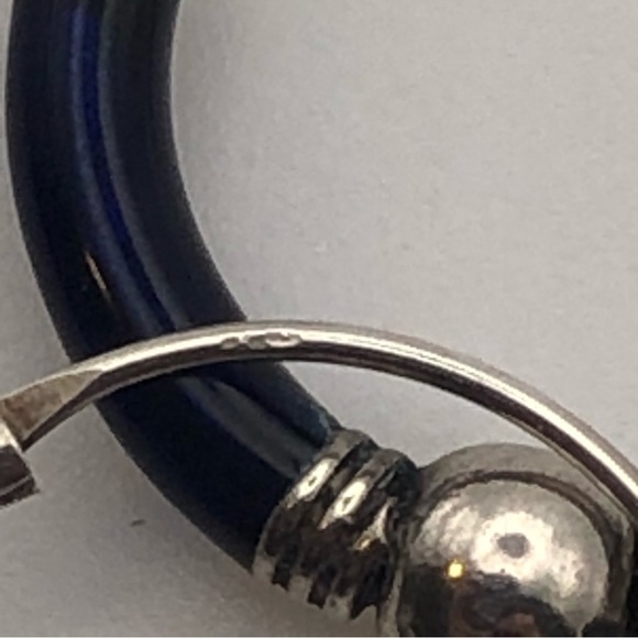 VTG Sterling Blue Enamel Ball Accent Small Hoop Earrings .6” - Picture 7 of 8